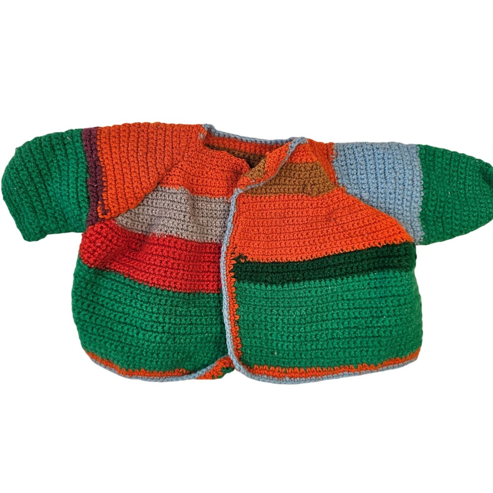 Handmade Crochet Baby Cardigan Colorblock Striped Knit Sweater Multi-Color